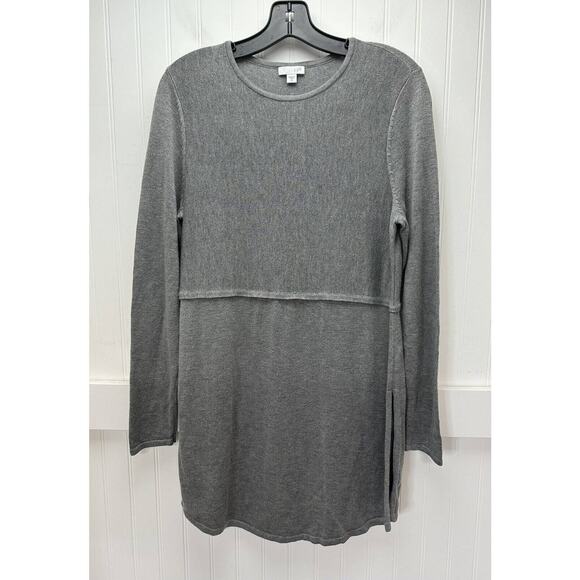J Jill Tunic Sweater Womens Medium Gray Long Knit Top Wool Blend Side Slits - Picture 1 of 9
